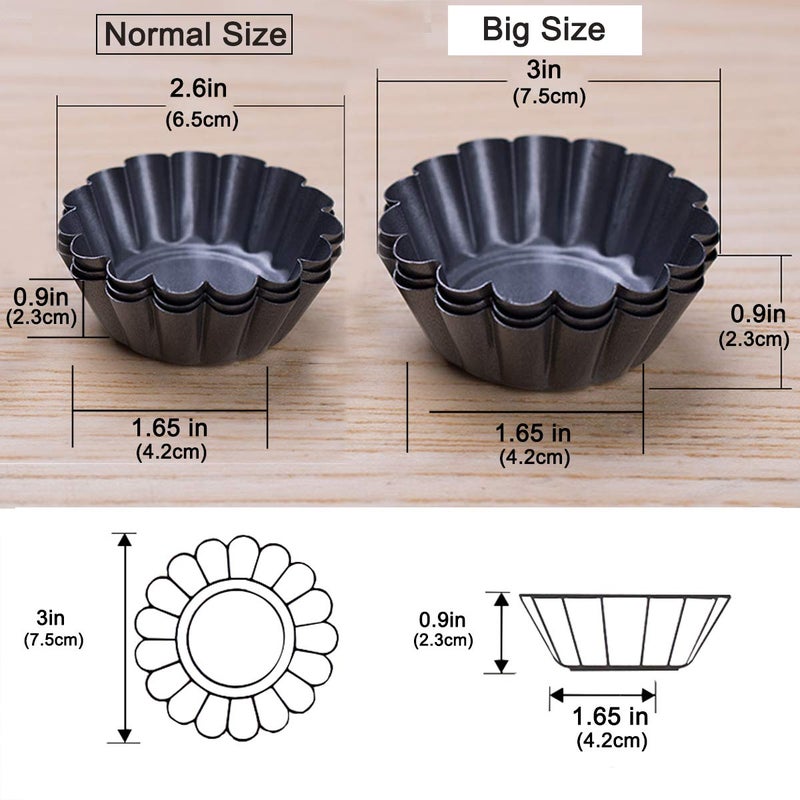 Amytalk 12 Packs Egg Tart Mold, Upgrade Bigger Size 3 x 0.9inch, Cupcake Cake Muffin Mold Tin Pan Baking Tool, Carbon Steel - Image 2